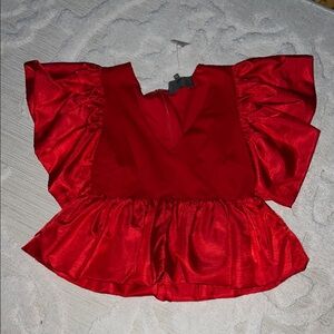 Anthropology “Sunday in Brooklyn” Red Ruffled Peplum Blouse
